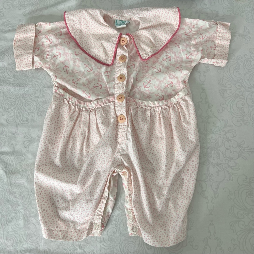 Vintage Cottontail Originals One Piece Jumpsuit Pockets Nautical Pink Anchor M